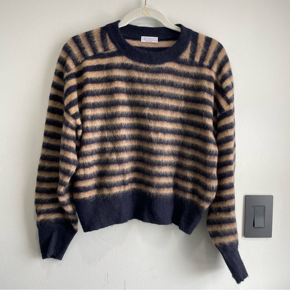 Brunello Cucinelli Striped Mohair, Virgin Wool and Cashmere Sweater with Monili - Picture 8 of 16